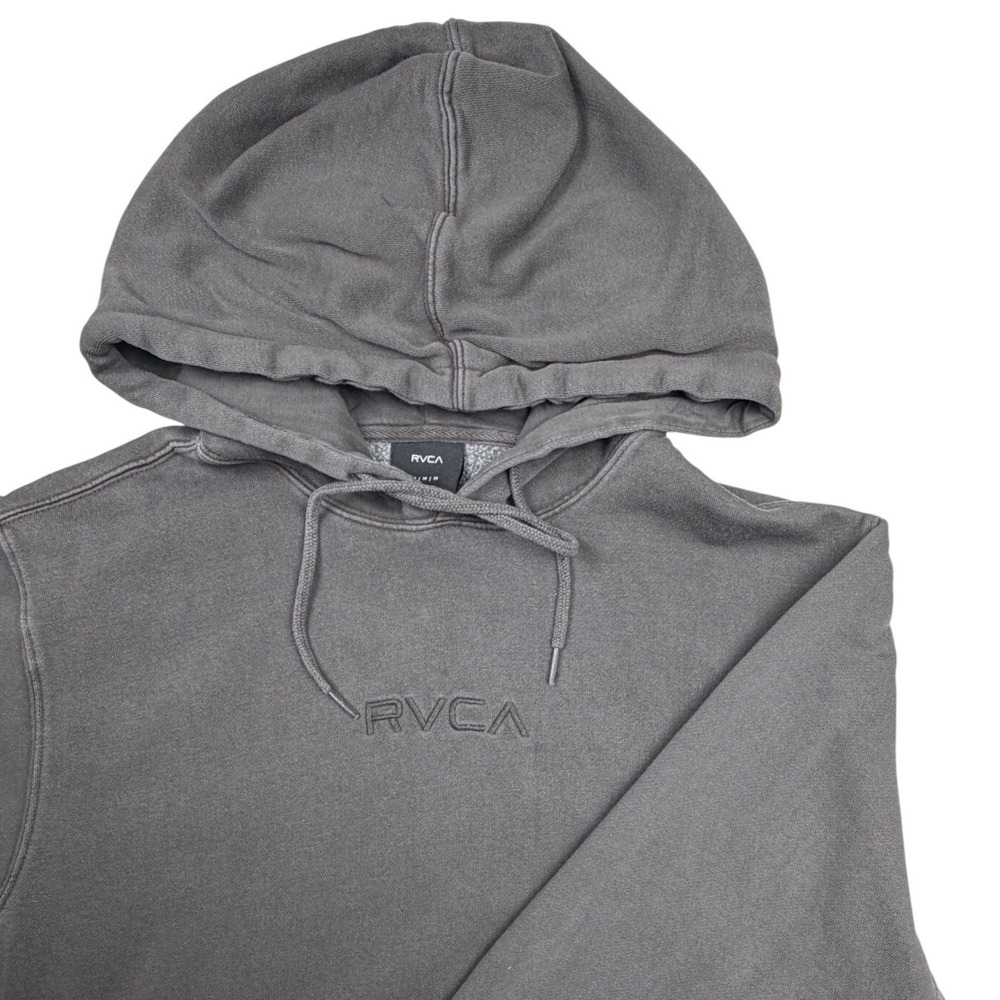 RVCA Mens Washed Gray Fleece Pullover Hoodie Embroidered Logo Size M